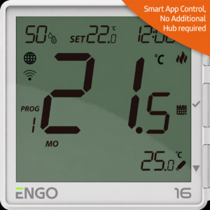 ENGO EONE-16W Internet-connected, flush-mounted Wi-Fi temperature thermostat with 16A relay, 230 V